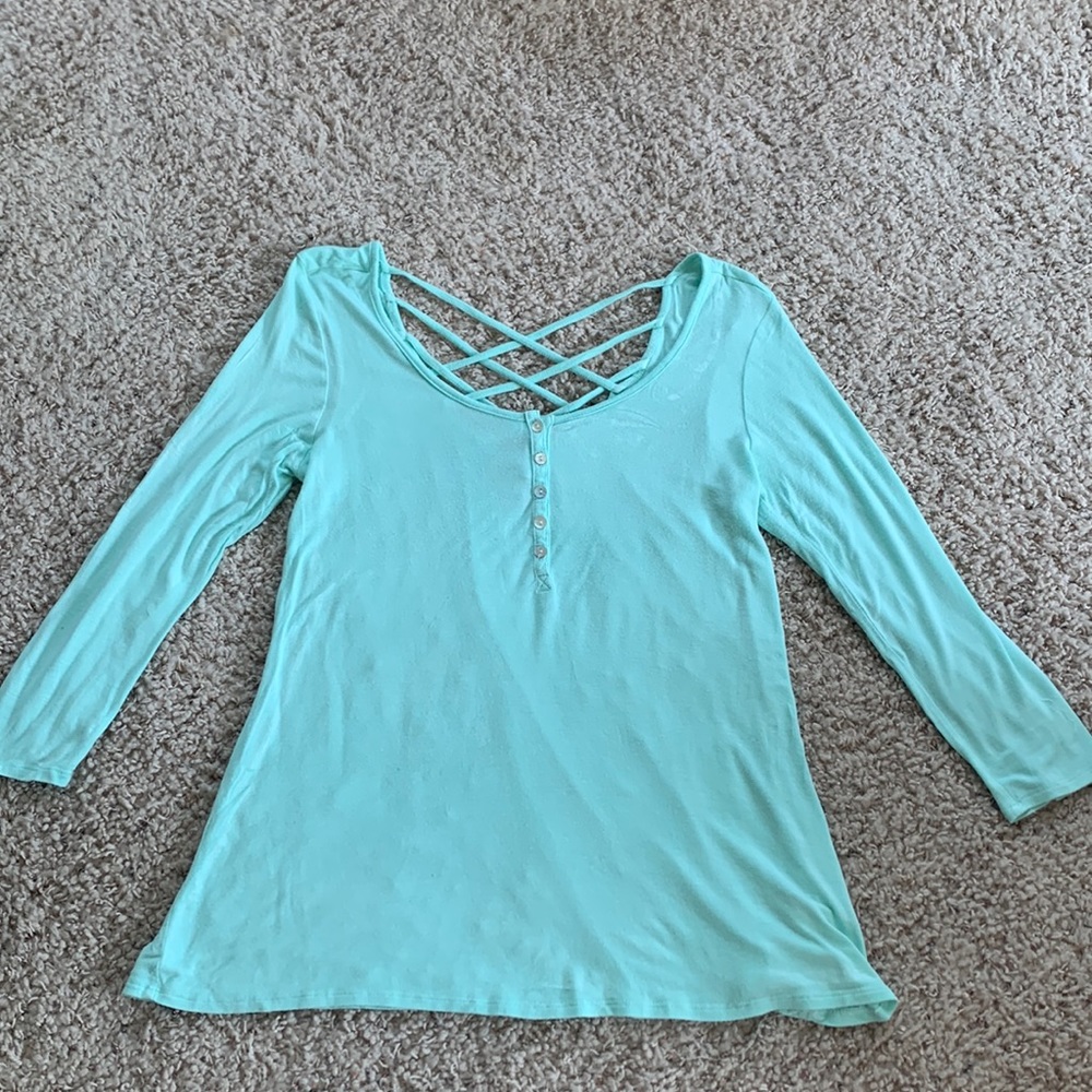 Blue Top with Crisscross Back
